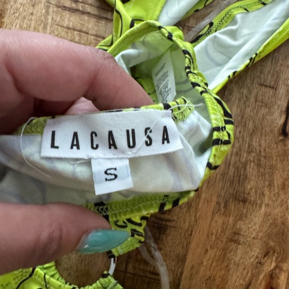 LACAUSA small Neon yellow green animal reptile print halter swim mini dress NWOT - Picture 6 of 7